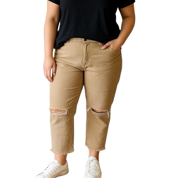 NWT Serra Retreat 11 by Joie Rucker Anthro Tan Khaki Cropped Distressed Jeans